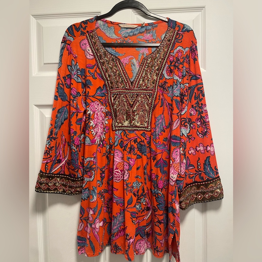 Soft Surroundings Samara Embellished Tunic Top